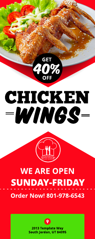 Chicken Wings Red Green Vertical Banner Template