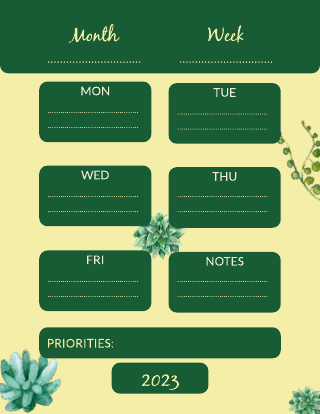 Colorful Simple Plants Weekly Calendar Template