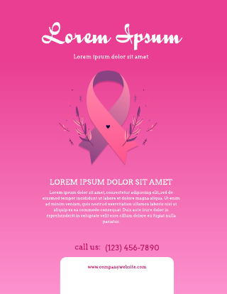 Pink Ribbon Leaf Breast Cancer Poster Template