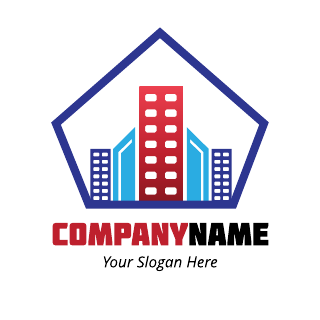 Red Blue Hexagon Real Estate Logo Template