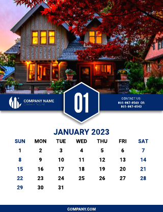 Blue And White Real Estate Wall Calendar Template