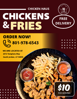 Maroon Chicken Fries Restaurant Flyer Template