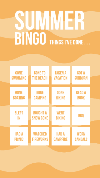 Instagram story summer bingo template