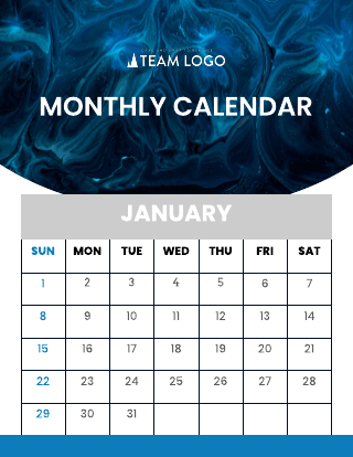 Blue Painted Abstract Monthly Calendar Template