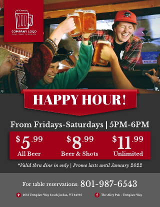Classic Happy Hour Promo Bar Flyer Template