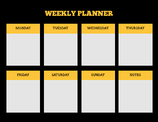 Yellow Black Background Weekly Planner Template