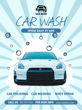 Light Blue Car Wash Poster Template