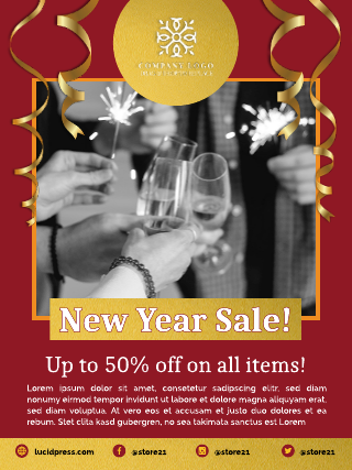 Gold Ribbons New Year Holiday Retail Poster Template