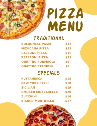 Yellow Abstract Pizza Menu Template