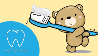 Cute Bear Holding Toothbrush Dental Business Card Template
