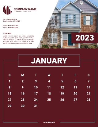Maroon Real Estate Wall Calendar Template