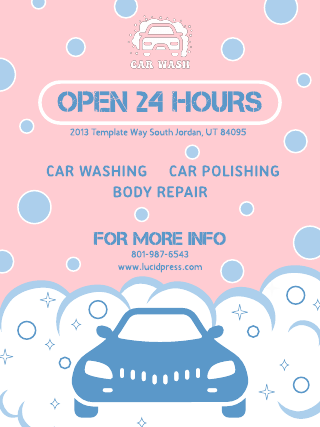 Pastel Blue & Pink Car Wash Poster Template