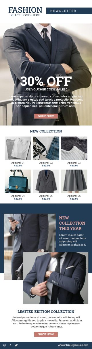 Formal Blue Fashion Email Newsletter Template