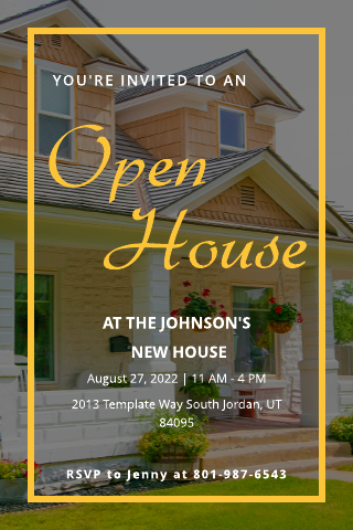 Yellow Bordered Open House Invitation Template