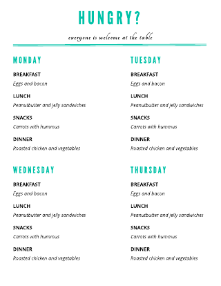 Meal plan daily schedule template