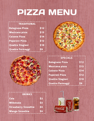 Red Wood Texture Pizza Menu Template