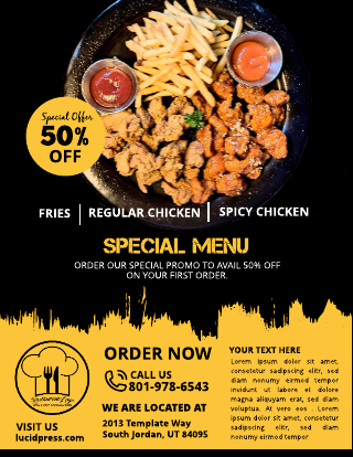 Black and Yellow Gold Restaurant Flyer Template