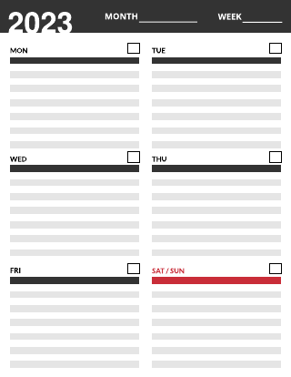 Black Print Weekly Plan Calendar Template