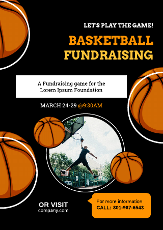 Basketball Fundraising Dark Theme Flyer Template