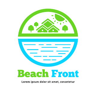 Green Blue Beach Front Real Estate Logo Template