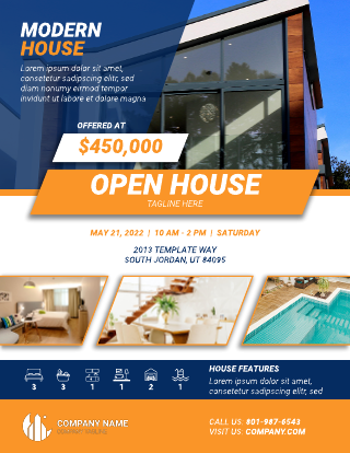 Blue And Orange Open House Flyer Template