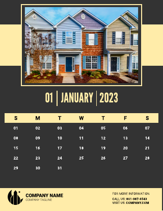 Black And Teal Real Estate Wall Calendar Template