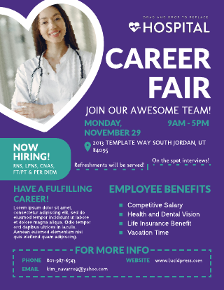 Purple Hospital Job Fair Flyer Template