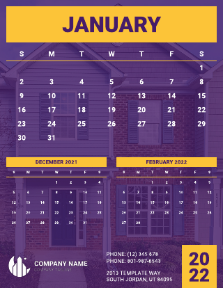 Purple And Yellow Real Estate Wall Calendar Template