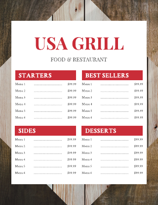 Wooden Red Grill Menu Template