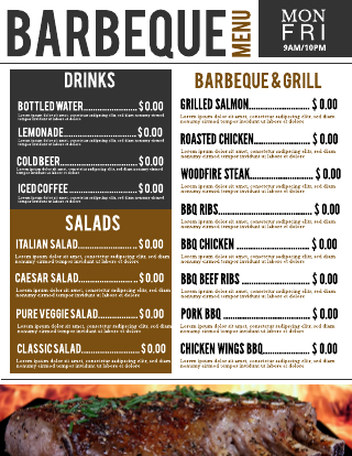 Grey Brown and White Barbeque Menu Template
