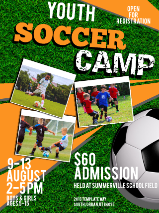 Soccer Youth Camp on Picture on Grass Background Poster Template
