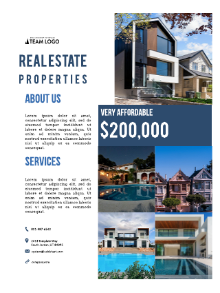 Affordable Blue Real Estate Flyer Template