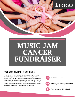 Pink Music Jam Cancer Fundraiser Flyers Template