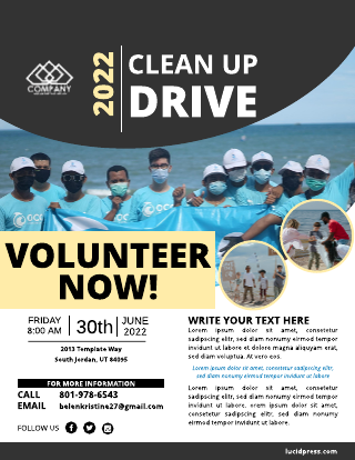 Grey Yellow Clean Up Volunteer Flyer Template