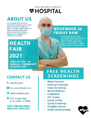 Teal Hospital Health Fair Flyer Template