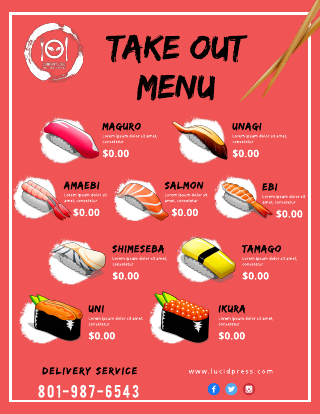 Illustrated Sushi Take Out Menu Template