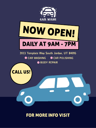 Pink & Yellow Car Wash Poster Template