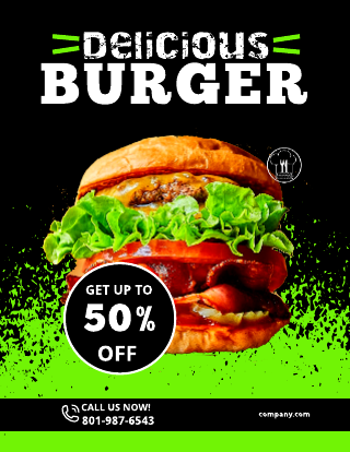 Black Yellow Green Burger Restaurant Flyer Template