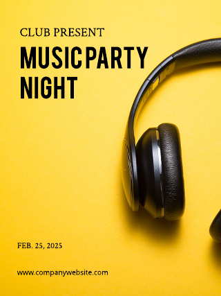 Yellow Headset Music Party Poster Template