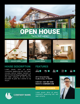 Black And Green Open House Flyer Template