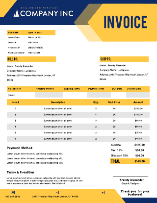 Clear Blue and Yellow Sales Invoice Template