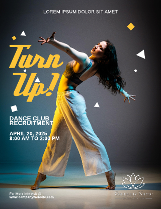 Yellow and White Dance Club University Recruitment Flyer Template