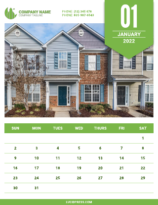 White And Green Real Estate Wall Calendar Template