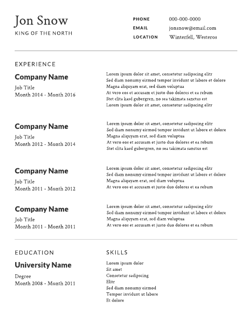 Free Resume Templates Examples