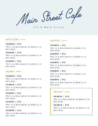 Simple Blue and Yellow Cafe Menu Template