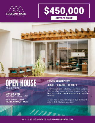 Purple Open House Flyer Template