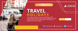 Red Travel Holidays Horizontal Print Banner Template